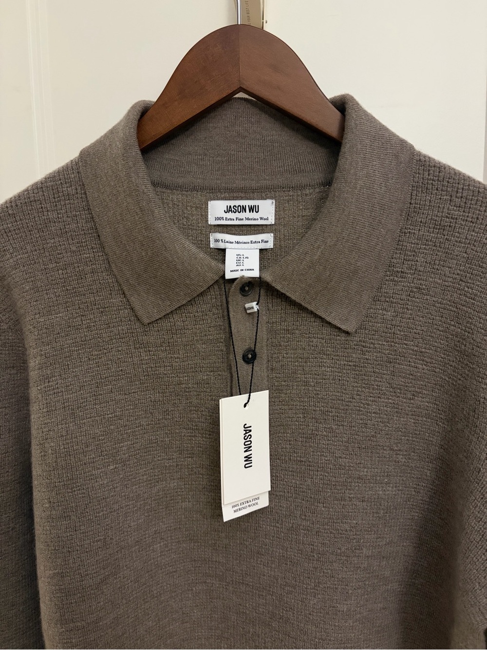 Jason Wu Merino Wool Men's Polo thick Sweater in Taupe